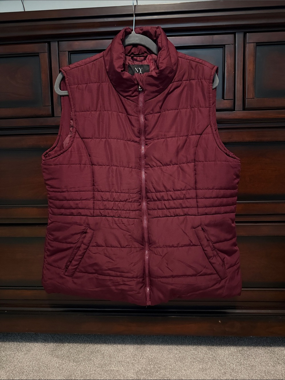 New York & Company Quilted Wine-Red Puffer Vest